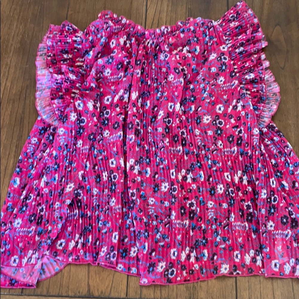 Anthropologie XL Freida pink ruffle floral blouse